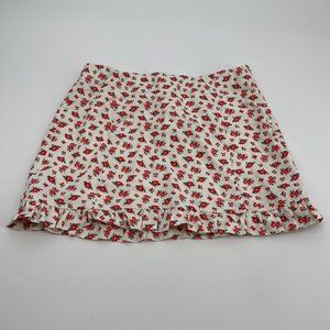 Zara Skirt Medium Womens White Red Floral Lined Ruffle Preppy Zipper Casual New